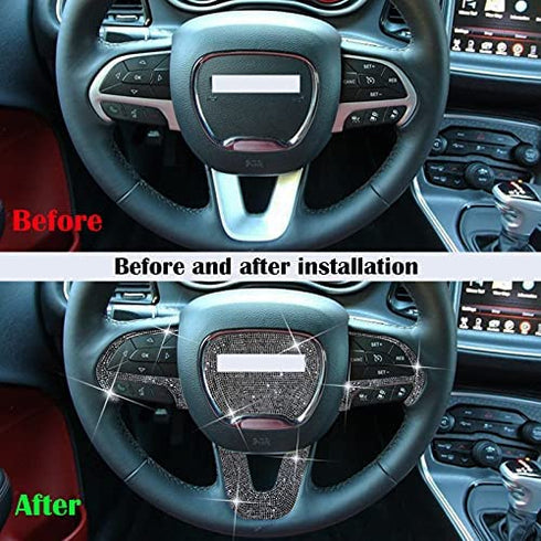 SENSHINE for Dodge Challenger Charger Durango Accessories 2014-2018 2019 2020 2021 2022 Bling Steering Wheel Sticker Cover Trim 4PCS Black For Dodge (Black Trim)