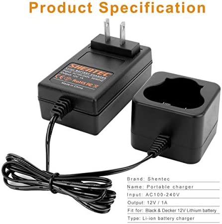 Shentec 12V Li-ion Battery Charger Compatible with Black and Decker 12V BL1110 BL1310 BL1510 LB12 LBX12 LBXR12 Pod Style Battery (Not Compatible with Firestorm Battery and PS130 Battery Ni-MH/Ni-CD)