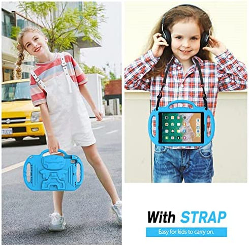AVAWO 9.7" iPad 6th Generation Kids Case, iPad 5th Generation Case, iPad Air 2 Case - with Shoulder Strap, Shockproof Handle Stand Kids Case for iPad 9.7" 2017 (5th Gen) & 2018 (6th Gen) - Blue