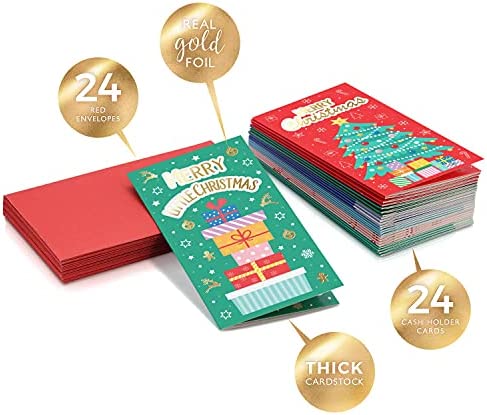 Sweetzer & Orange Christmas Money Cards with Envelopes for Small Kids. 24 Christmas Cards - Thick Note Cards and Envelopes, 300gsm Greeting Cards With Envelopes (120gsm). Xmas Gift Card Holder.