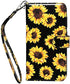 J.west Sunflower Wallet Case Compatible with iPhone 12 Pro Max 6.7", Yellow Vintage Floral Magnetic Leather Stand Wrist Strap 4 Card Holder ID Slots Pocket Flip Phone Case Cover for Women Girls