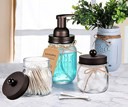 SheeChung Mason Jar Foaming Soap Dispenser-Rustproof Stainless Steel Lid & Foaming Soap Pump,Best Hand Foam Soap Dispenser Glass for Bathroom Vanities or Kitchen Sink,Countertops-Bronze (1 pk)