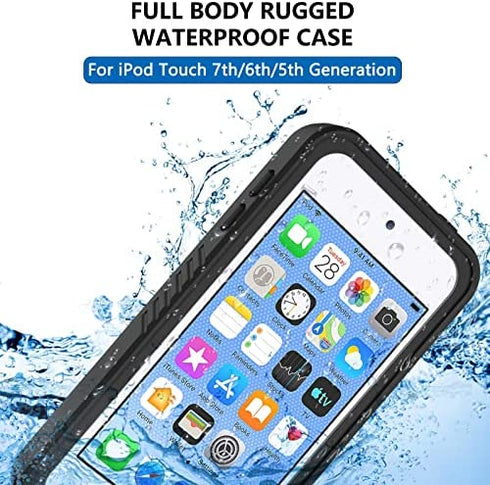 iPod 5 iPod 6 iPod 7 Waterproof Case, Re-Sport Shockproof Dustproof Snowproof Full-Body Protective Case Cover Built-in Screen Protector Compatible iPod Touch 5th/6th/7th - Black