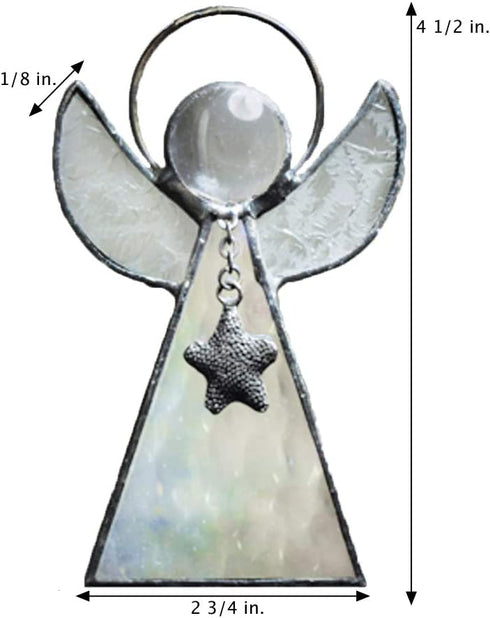 Angel Ornament Window Sun Catcher Clear Iridescent Stained Glass Christmas Tree Decoration Holiday Decor Memorial Remembrance Sympathy Gift J Devlin ORN 215-1 (Clear Iridescent)