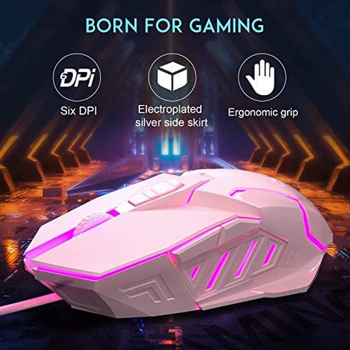 MageGee G10 Gaming Mouse Wired, 7 Colors Breathing LED Backlit Gaming Mouse, 6 Adjustable DPI (up to 3200 DPI), Ergonomic Optical Computer Mouse with 7 Buttons for Windows PC Gamers
