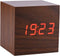 Digital Alarm Clock, Wooden Electronic LED Time Display Battery Operated Desk Small Clock with Indoor Temperature 3 Alarm Settings Adjustable Alarm Volume (Red)