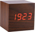 Digital Alarm Clock, Wooden Electronic LED Time Display Battery Operated Desk Small Clock with Indoor Temperature 3 Alarm Settings Adjustable Alarm Volume (Red)