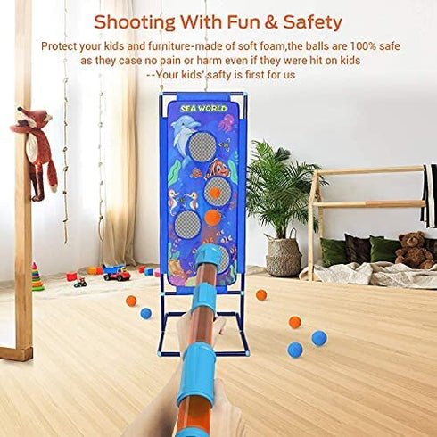 STOTOY Shooting Game Boys Toys, Christmas Birthday Gifts Toys for 5 6 7 8 9+ Years Old Boys Girls, Pack of 2 Kids Toy Guns with Shooting Target for Nerf, 24 Foam Balls, Activity Party Game for Kids