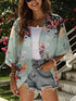 Chunoy Women Floral Print Lightweight Chiffon Kimono Cardigan Short Sleeve Loose Beach Wear Cover Up Blouse Top
