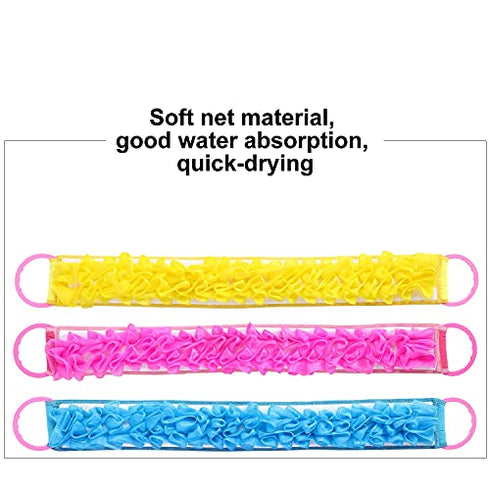 3 PACK Double-Sided Lace Cloth Back Loofah Scrubber Bath Scrub Shower Sponge Long Exfoliating Back Scrubber Scratcher Strap With Handle, Cream Skin Wash Cleaner Applicator
