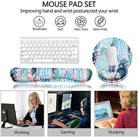 HAOCOO Keyboard Wrist Rest and Ergonomic Mouse Pad Wrist Support Set with Non-Slip Backing Memory Form-Filled, Easy-Typing and Pain Relief for Gaming Office Computer Laptop (Painted Cactus)