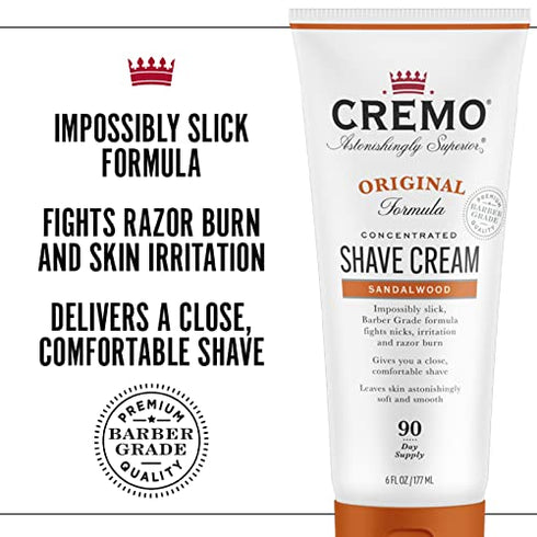 Cremo Barber Grade Sandalwood Shave Cream, Astonishingly Superior Ultra-Slick Shaving Cream Fights Nicks, Cuts and Razor Burn, 6 Fl Oz