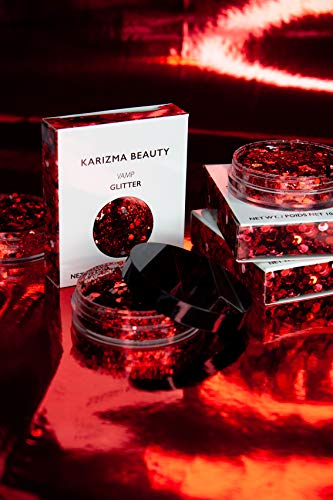 KARIZMA Holographic Vamp Glitter. 10g Chunky Face Glitter, Hair Glitter, Eye Glitter and Red Body Glitter for Women. Rave Glitter, Festival Accessories, Cosmetic Glitter Makeup. Loose Glitter Set