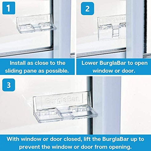 Burglabar 2 Pack - Great for Sliding Patio Door Lock, (Use 2 for doors), Sliding Window Lock, Sliding Basement Windows Lock, Child Safety Lock