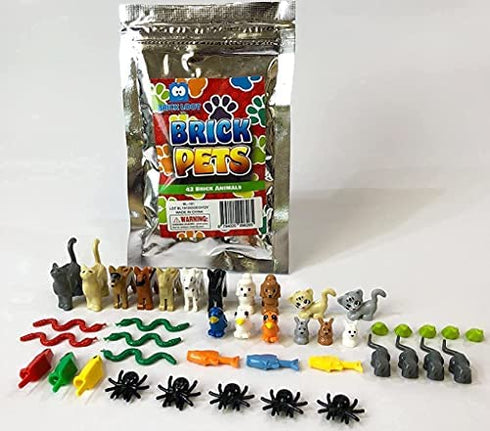 42 Friends Animal Pet Pack, Toy Building Blocks Accessories Fits Lego Minifigures - 100% Compatible - Includes: Dogs Cats Fish Snakes Rabbits Birds Frogs Spiders Owls Mice & More