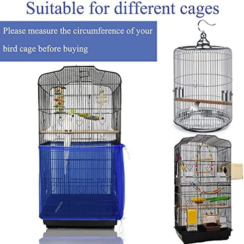ASOCEA Extra Large Bird Cage Seed Catcher Birdcage Seeds Guard Skirt Nylon Mesh Netting Parrot Parakeet Round Square Cage - Blue (Not Include Birdcage)