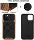 TENDLIN Compatible with iPhone 12 Pro Max Case Wood Grain with Carbon Fiber Texture Design Leather Hybrid Case Black