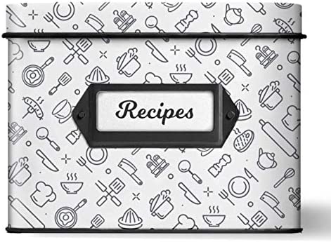 recipe box | recipe box with cards | decorative tin box | recipe box includes 24 cards and 12 dividers | gift box | recipe card box