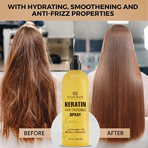 Botanic Hearth Leave-in Keratin Hair Spray - Keratin Spray with Biotin, Vitamin E & Minerals - Thickening Spray for Shine, Volume, Texturizing & Styling - Hair Care Keratin Spray, Made in USA, 8 fl oz