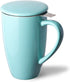 SWEEJAR Porcelain Tea Mug with Infuser and Lid, Teaware with Filter, Loose Leaf Tea Cup Steeper Maker, 16 OZ for Tea/Coffee/Milk/Women/Office/Home/Gift (Turquoise)