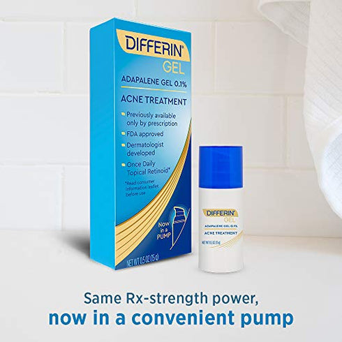 Acne Treatment Differin Gel, 30 Day Supply, Retinoid Treatment for Face with 0.1% Adapalene, Gentle Skin Care for Acne Prone Sensitive Skin, 15g Pump