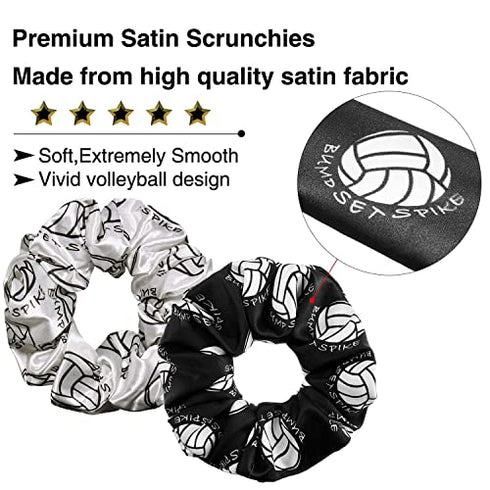 12 Pieces Volleyball Sport Hair Scrunchies Volleyball Sport Hair Ties Silk Satin Elastic Scrunchies Hair Bands Ponytail Holders for Players Teams Gifts (Black, White)
