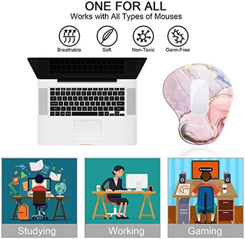 Ergonomic Mouse Pad with Gel Wrist Rest Support, HOMKUMY Cute Mouse Pads with Non-Slip Rubber Base Wrist Rest Pad for Home, Office & Travel Easy Typing & Pain Relief, Pink Marble Mousepad