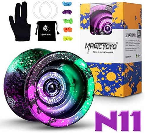 MAGICYOYO Professional N11 Unresponsive Yoyo for Kids, Metal Trick Yoyo for Adults, Alloy Aluminum Professional yo-yos with 4 Colors Yoyo Ball, Bonus 5 Yoyo Strings, Yo Yo Glove and Yo-yo Bag