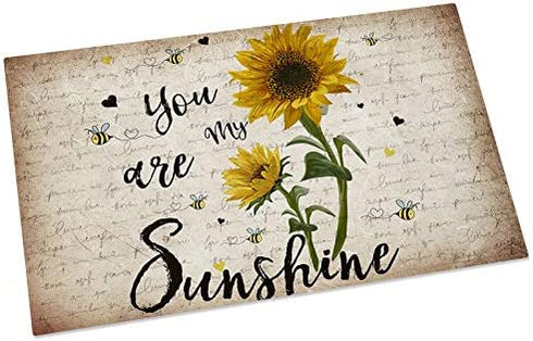 Segard Rustic Sunflower and Bees Doormats Entrance Front Door Rugs Farm My Sunshine Floral Decorative Indoor/Bathroom/Kitchen/Bedroom/Entryway Floor Bath Mats, Non-Slip Rubber Backing Carpets