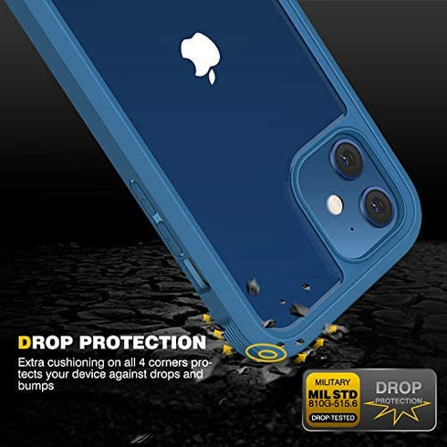 Diaclara Designed for iPhone 12/12 Pro Case, Full Body Rugged Case with Built-in Touch Sensitive Anti-Scratch Screen Protector, Soft TPU Bumper Case for iPhone 12/12 Pro 6.1" (Blue and Clear)