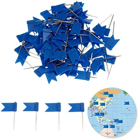 Yetaha 100PCS Travel Map Pins, Flag Push Tacks Assorted Plastic Drawing Pins for Cork Board World Map Picture Hanging Home School Office (Blue)