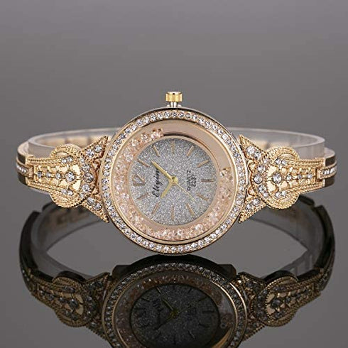 Lady Women Wrist Watch Gold Stainless Steel Crystal SIBOSUN Quartz Dress Bling Bracelet