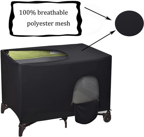 Crib Blackout Canopy, Tent for Indoor or Outdoor Portable Crib Canopy Cover for Portable Travel Cribs, Stretchy Breathable Crib Netting Sleep and Cover Shade(Black)