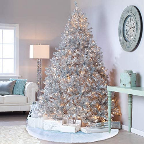 yuboo Light Blue Christmas Tree Skirt,36" Luxury Faux Fur with Snowflakes for Blue Christmas Ornaments Winter Wonderland Decorations