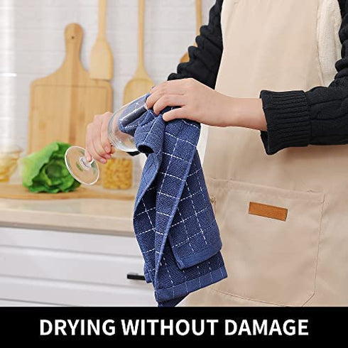Homaxy 100% Cotton Terry Kitchen Towels(Navy Blue, 13 x 28 inches), Checkered Designed, Soft and Super Absorbent Dish Towels, 4 Pack