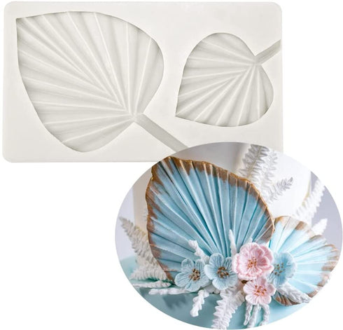 Chongmu Fan Leaf Silicone Molds Flower Leaf Shape Fondant Cake Mold for Sugarcraft Cake Decoration, Cupcake Topper, Polymer Clay, Candy, Chocolate, Crafts Making Tool (Fan Leaf)