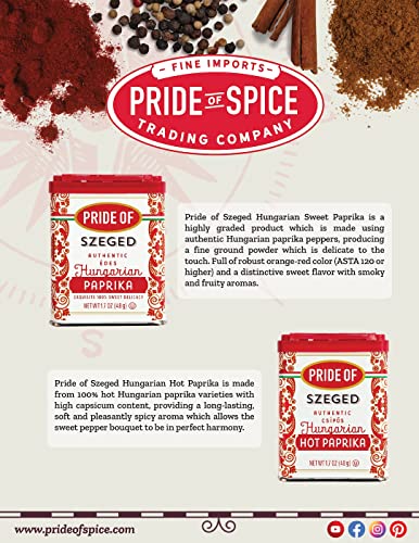 Pride Of Szeged Hungarian Hot Paprika, Authentic Hungarian Sourced, Single Ingredient Premium Spice | Gluten Free | Kosher | Non-GMO | 1.7 oz. Tin, 1-Count