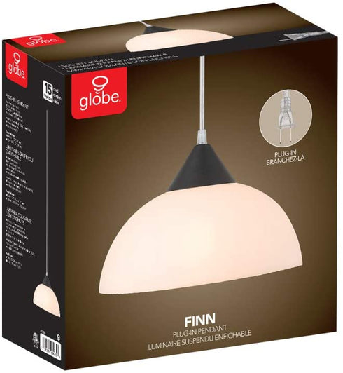 Globe Electric 60435 Finn 1-Light Plug-in Pendant, Dark Bronze, Frosted Plastic Shade, Clear Hanging Cord