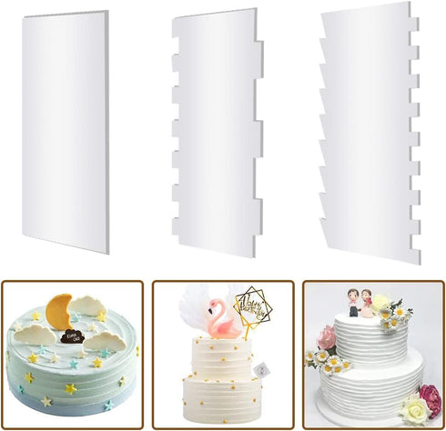 LIFVCNT 7 Pcs Clear Acrylic Cake Scraper Decorating Comb Set, Cake Icing Scraper Smoother Toolset for kitchen, 11 Patterns for DIY Cream Cake Decorating Mousse Kitchen Supplies for Bread Dough Fondant