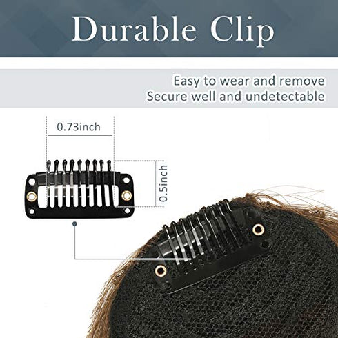 Clip in Bangs, BARSDAR 100% Human Hair Bangs Extensions French Bangs Neat Bangs with Temples Clip on Fringe Bangs Real Hair for Women Natural Color Washable/Dyeable(Neat-Dark Auburn Brown)
