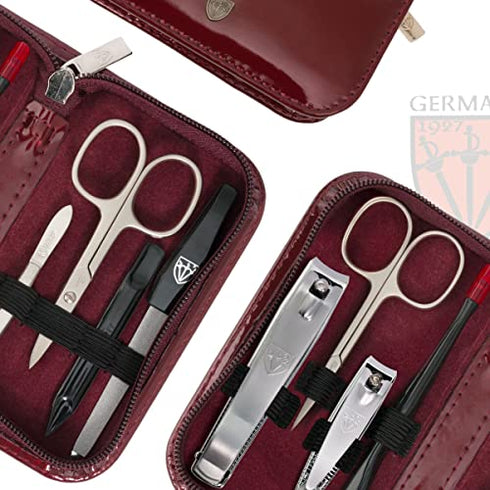 3 Swords Germany - brand quality 8 piece manicure pedicure grooming kit set for professional finger & toe nail care scissors clipper fashion leather case in gift box, Made in Solingen Germany (00828)