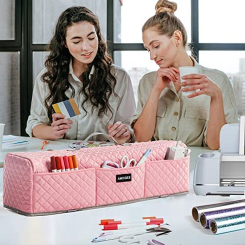 AMOIGEE Padded Dust Cover Compatible with Cricut Maker, Cricut Maker 3, Explore Air 2, Cricut Explore 3 Machine, with Pockets for Cricut Accessories(Pink)