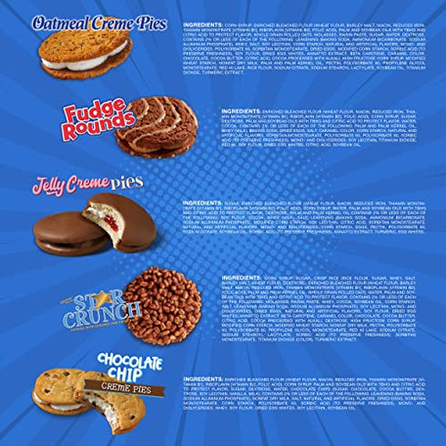 Little Debbie Cookie Variety Pack, 2 Boxes Of Oatmeal Creme Pies, 1 Box Of Fudge Rounds, 1 Box Of Chocolate Chip Creme Pies, 1 Box Of Star Crunch, 1 Box Of Jelly Creme Pies, 6 Piece Assortment