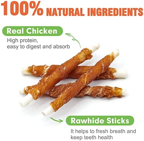 MON2SUN Dog Rawhide Twist Chicken Hide Sticks 5 Inch 25 Count for Puppy and Small Dogs