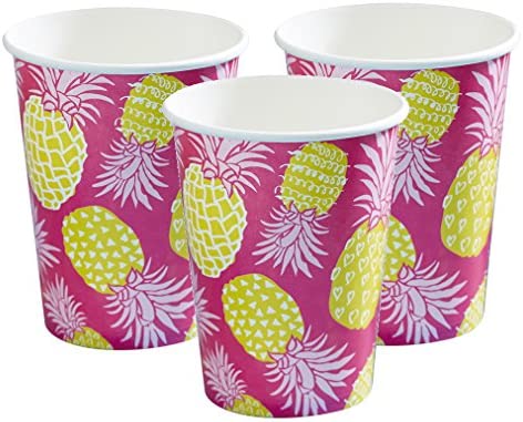 Ginger Ray Summer Fruits Hot Pink Pineapple Summer Party Paper Cups, Pink
