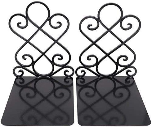 Anwenk Vintage Bookends with Felt Pads 2.2LB Heavy Duty Bookend Holder Long Base, Luxury Art Book Stand Retro Antique Style,Non-Skid Felt Pads to Protect Bookshelf Bookcase-Black,1 Pair