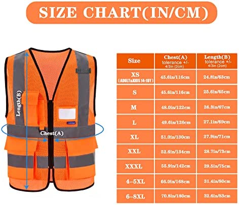A-SAFETY Orange High Visibility Safety Vest Reflective,, 3M Multi Pockets Working Vest Working Uniform Zipper Front ANSI/ISEA Standards 7 Pockets Class 2,3XL