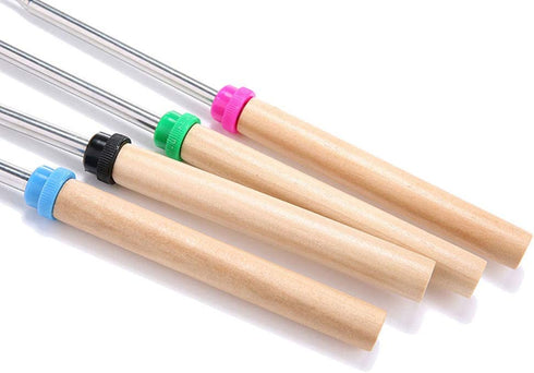 Kelfuoya 14 Pack Marshmallow Roasting Sticks 32Inch Extendable Sticks for Smores Wooden Handle Sticks Hot Dog Forks Marshmallow Skewers for Bonfire