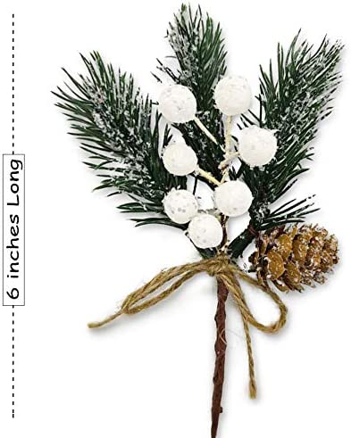 Artificial Christmas Picks 8 Pack, White Christmas Berries Stems Pine Branches Cones Holly Spray /Winter Holiday Floral Pick for Xmas Decor Wreath, Garland, Crafts, Xmas Tree, Gift Wrap, DIY Ornaments