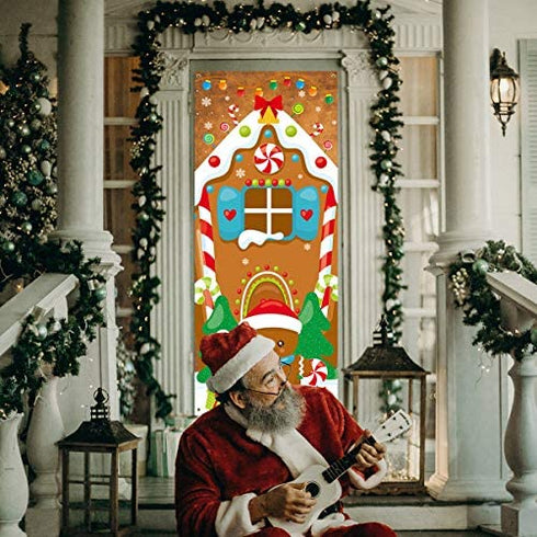 FANCY LAND Christmas Gingerbread House Door Cover Ginger Bread Holiday Decoration 72 x 30 Inches